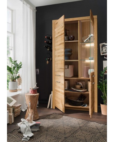 Buffet vitrine 4 portes chêne massif huilé 118 cm collection Prestige I