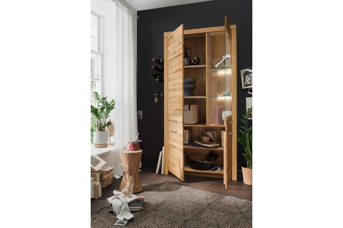 Buffet vitrine 4 portes chêne massif huilé 118 cm collection Prestige I