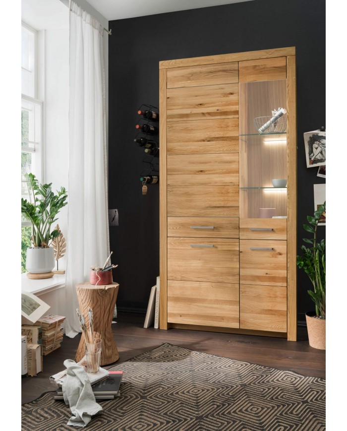 Buffet vitrine 4 portes chêne massif huilé 118 cm collection Prestige I