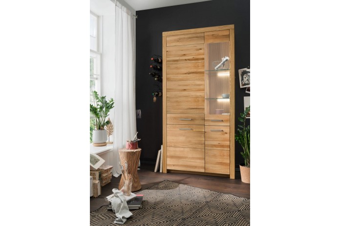 Buffet vitrine 4 portes chêne massif huilé 118 cm collection Prestige I