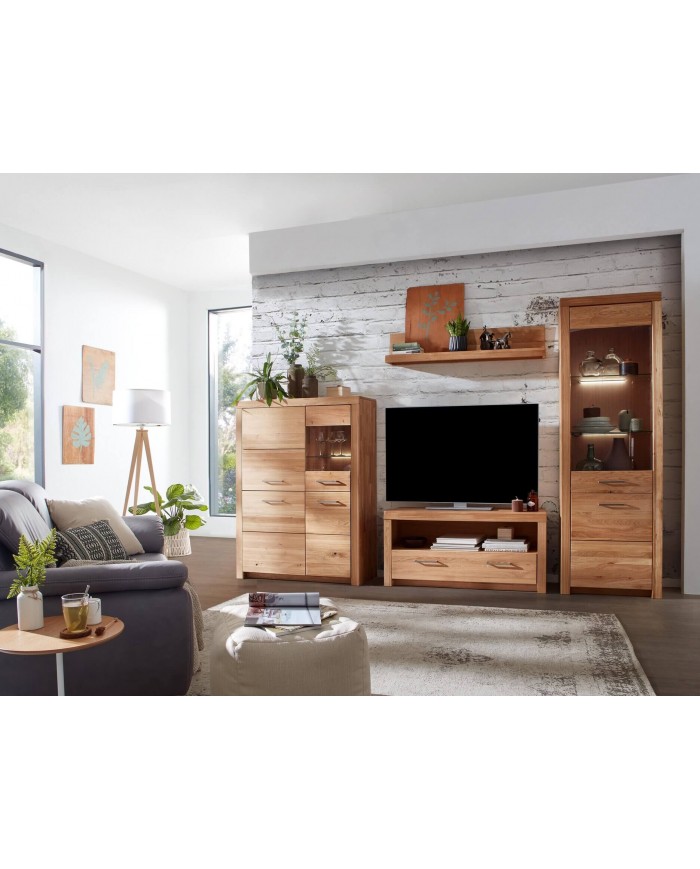 Meuble Tv Grand tiroir et niche ouverte 118 cm en chêne massif huilé