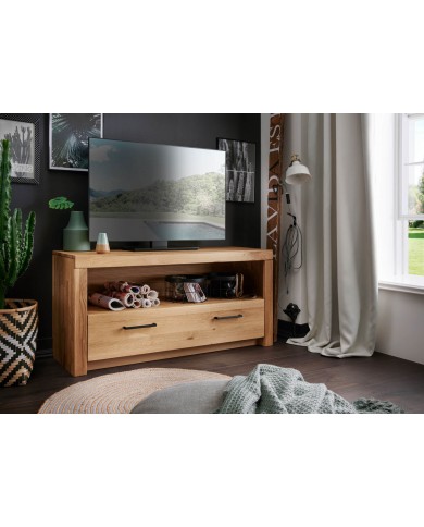 Meuble Tv Grand tiroir et niche ouverte 118 cm en chêne massif huilé