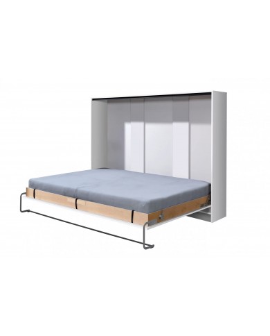 Armoire lit escamotable relevable horizontal 140x200 cm blanc brillant Premium
