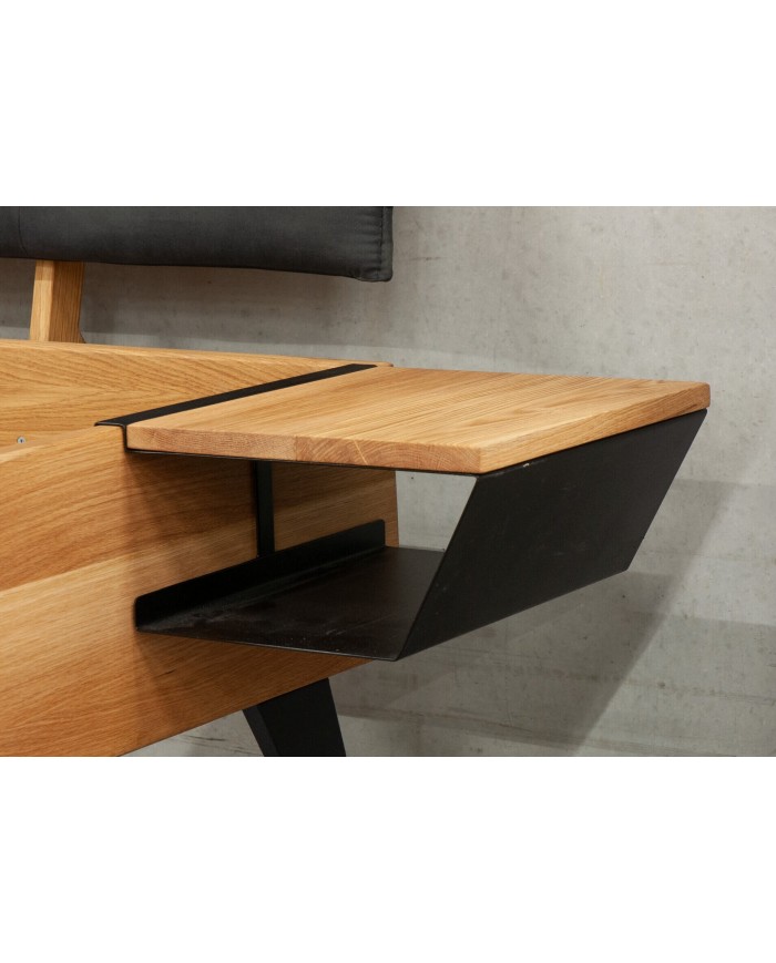 Lit Chêne Sauvage à tête de lit tapissée pieds design métal Collection Lithium