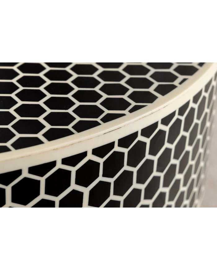 Table basse ronde design 60 cm structure dorée noir et blanc ALTIS