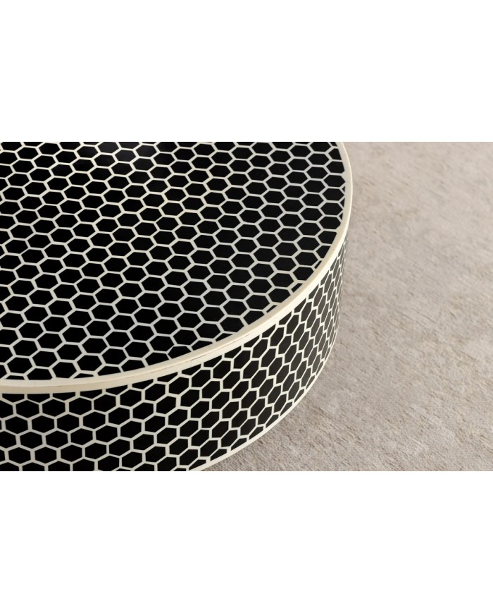 Table basse ronde design 60 cm structure dorée noir et blanc ALTIS