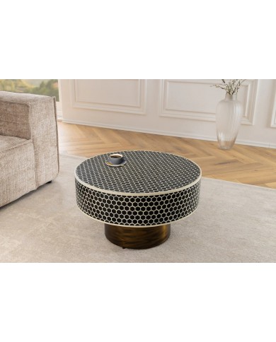 Table basse ronde design 60 cm structure dorée noir et blanc ALTIS