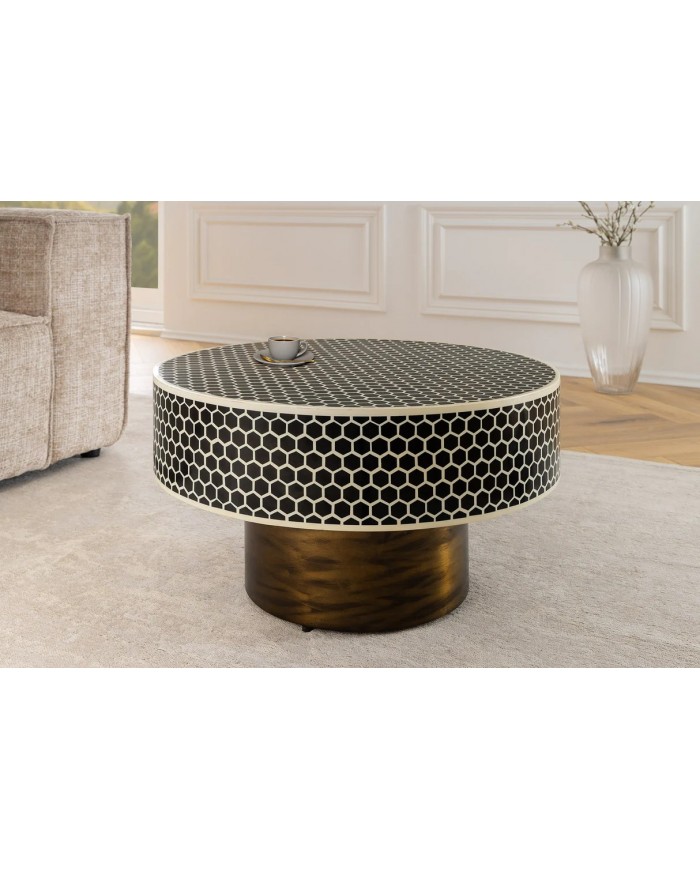 Table basse ronde design 60 cm structure dorée noir et blanc ALTIS