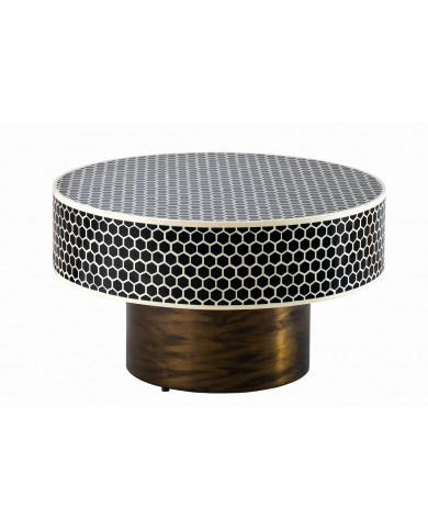 Table basse ronde design 60 cm structure dorée noir et blanc ALTIS