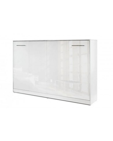 Armoire lit escamotable relevable horizontal 140x200 cm blanc brillant Premium