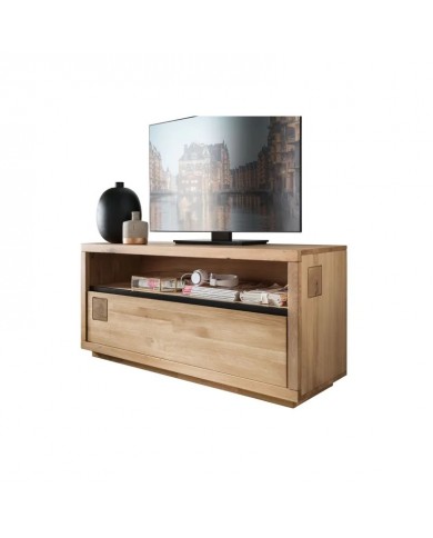 Meuble TV grand tiroir et niche chêne massif 130 cm Collection Artisan