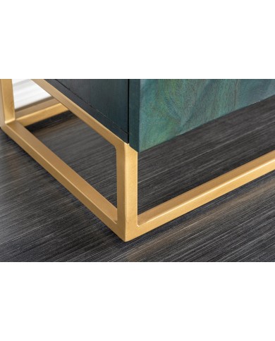 Buffet en bois massif avec reliefs 3D turquoise et pieds en métal dorés 180 cm AZUR