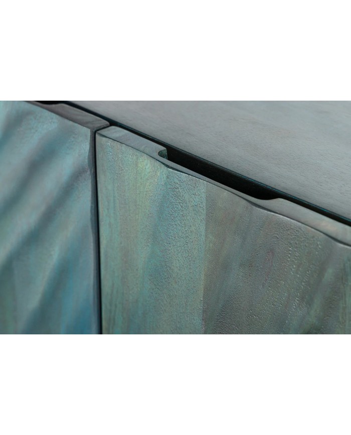 Buffet en bois massif avec reliefs 3D turquoise et pieds en métal dorés 180 cm AZUR