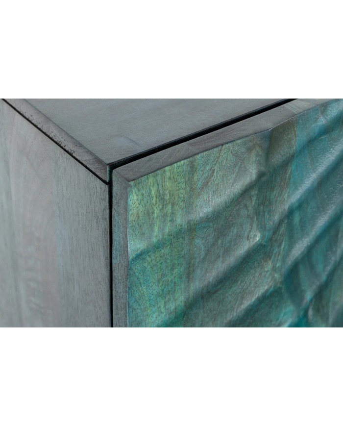 Buffet en bois massif avec reliefs 3D turquoise et pieds en métal dorés 180 cm AZUR