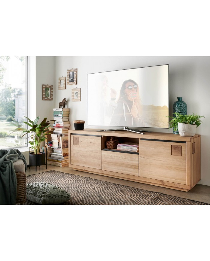 Meuble TV 180 cm multifonction chêne massif huilé Collection Artisan