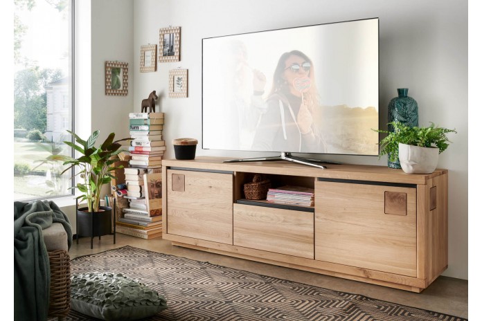 Meuble TV 180 cm multifonction chêne massif huilé Collection Artisan