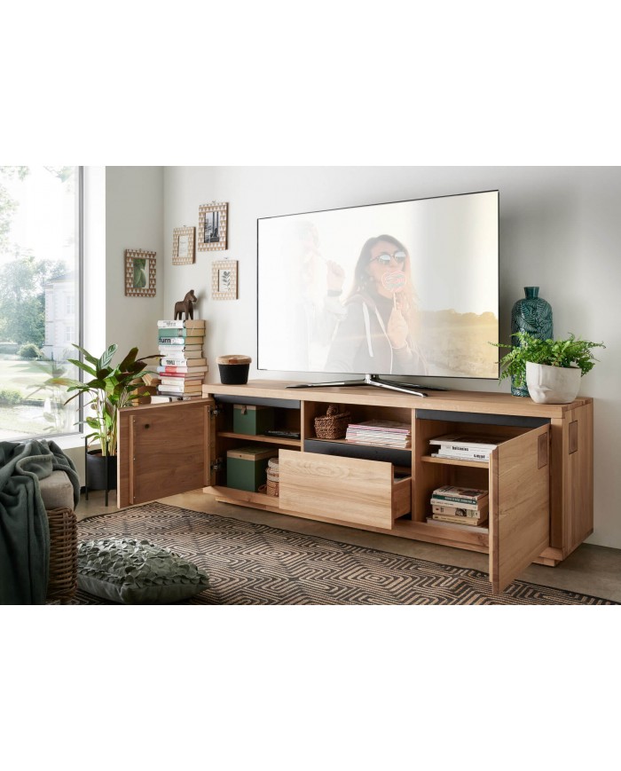 Meuble TV 180 cm multifonction chêne massif huilé Collection Artisan