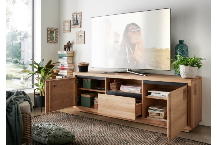 Meuble TV 180 cm multifonction chêne massif huilé Collection Artisan