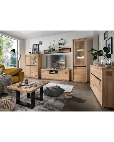 Meuble TV 180 cm multifonction chêne massif huilé Collection Artisan