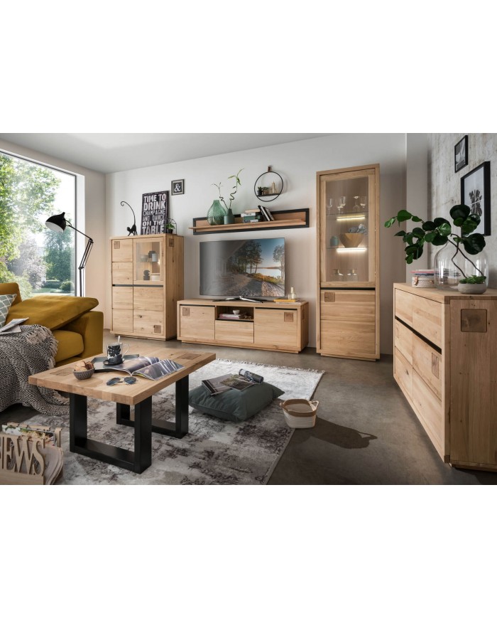 Meuble TV 180 cm multifonction chêne massif huilé Collection Artisan