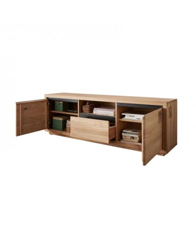 Meuble TV 180 cm multifonction chêne massif huilé Collection Artisan