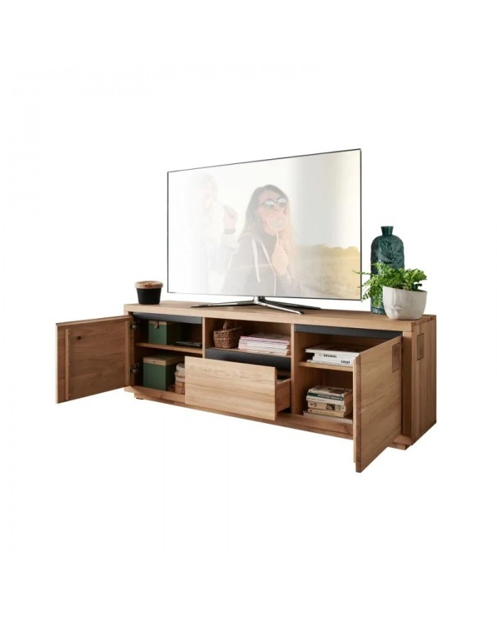 Meuble TV 180 cm multifonction chêne massif huilé Collection Artisan