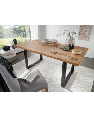 Table 200x100 cm en chêne massif et métal Collection Artisan