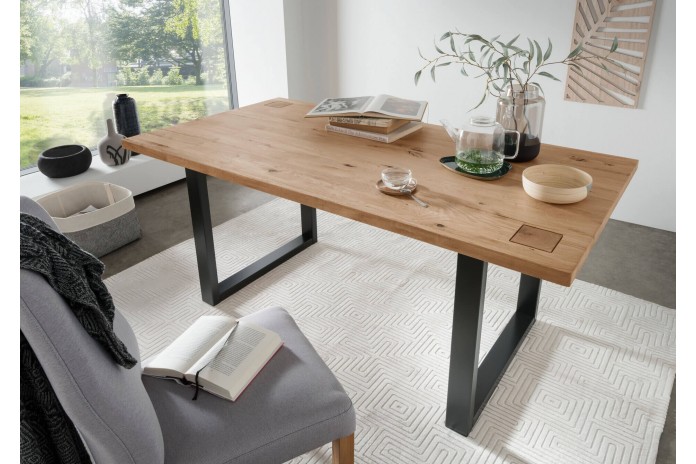 Table 180x90 cm en chêne massif et métal Collection Artisan