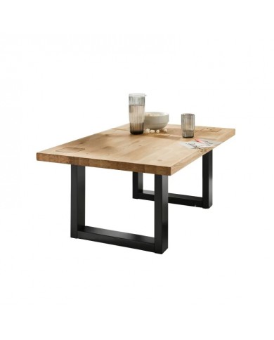 Table 180x90 cm en chêne massif et métal Collection Artisan