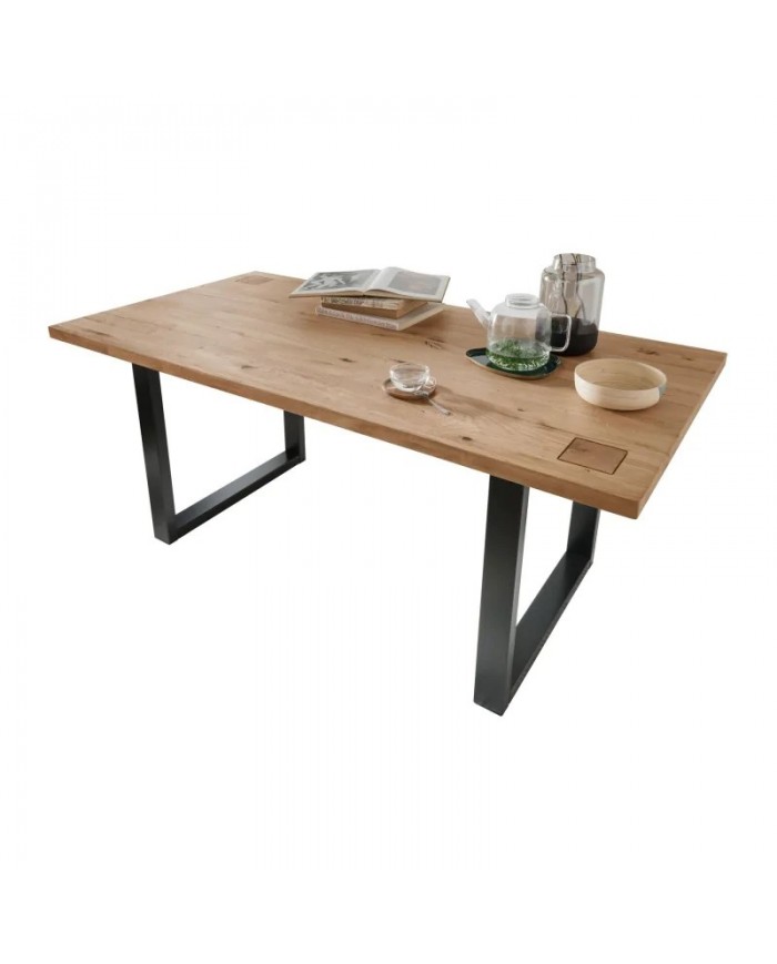 Table 160x90 chêne massif et métal Collection Artisan
