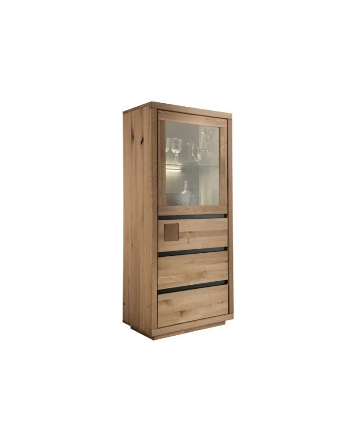 Armoire vitrine 3 tiroirs en chêne massif huilé 71 cm collection Artisan