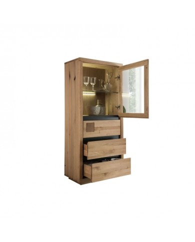 Armoire vitrine 3 tiroirs en chêne massif huilé 71 cm collection Artisan