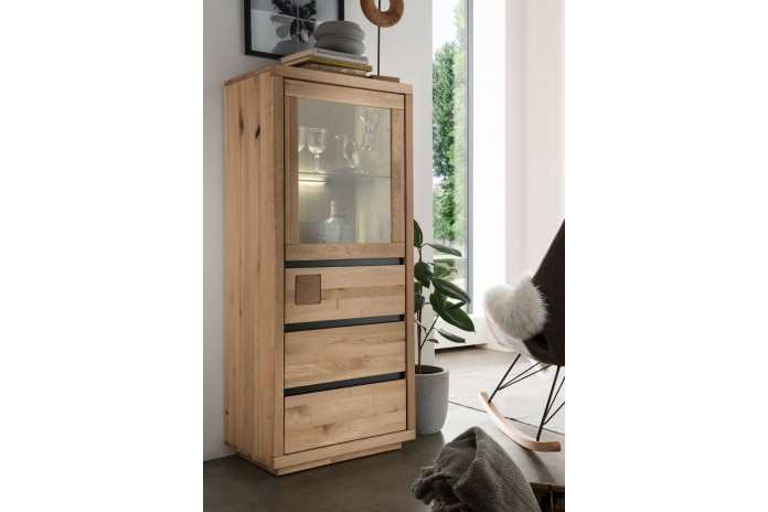 Armoire vitrine 3 tiroirs en chêne massif huilé 71 cm collection Artisan