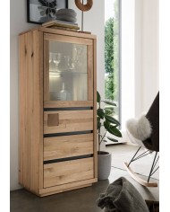 Armoire vitrine 3 tiroirs en chêne massif huilé 71 cm collection Artisan