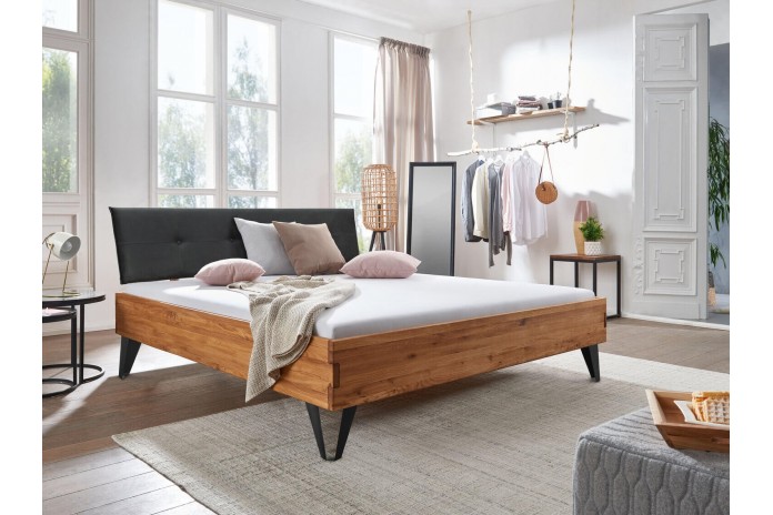 Table de chevets pour Lit Chêne Sauvage à tète de lit tapissée pieds design métal Collection Lithium