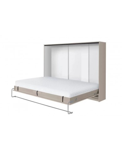 Armoire lit escamotable relevable horizontal 140x200 cm taupe Premium