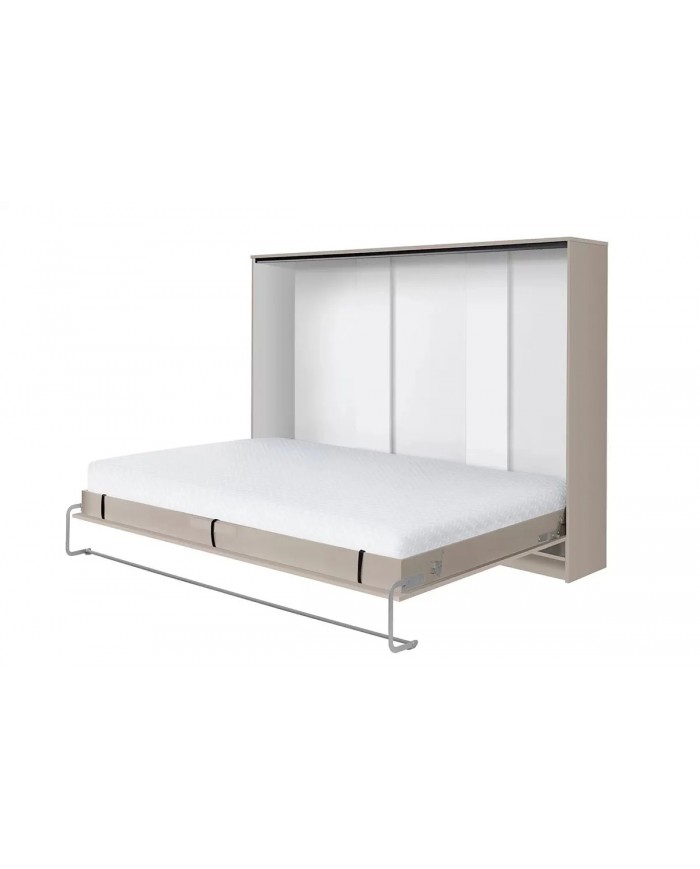 Armoire lit escamotable relevable horizontal 140x200 cm taupe Premium