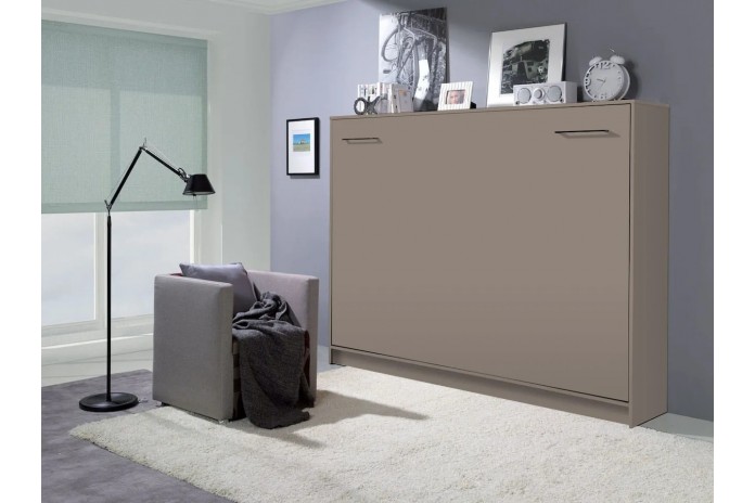 Armoire lit escamotable relevable horizontal 140x200 cm taupe Premium