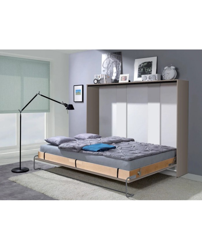 Armoire lit escamotable relevable horizontal 140x200 cm taupe Premium
