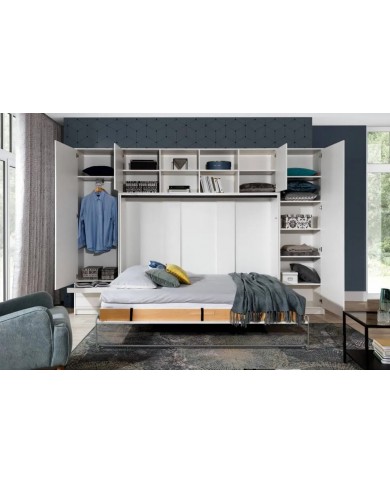Armoire lit escamotable relevable Horizontal 120x200 cm blanc mat Premium