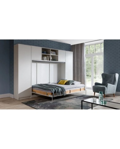 Armoire lit escamotable relevable Horizontal 120x200 cm blanc mat Premium
