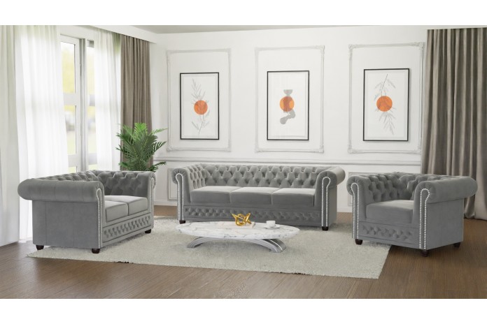 Ensemble de 3 Chesterfield 3+2+1 FELIX  élégance, confort et qualité Offre spéciale Lot