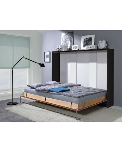 Armoire lit escamotable relevable horizontal 120x200 cm chêne lancelot et noir Premium