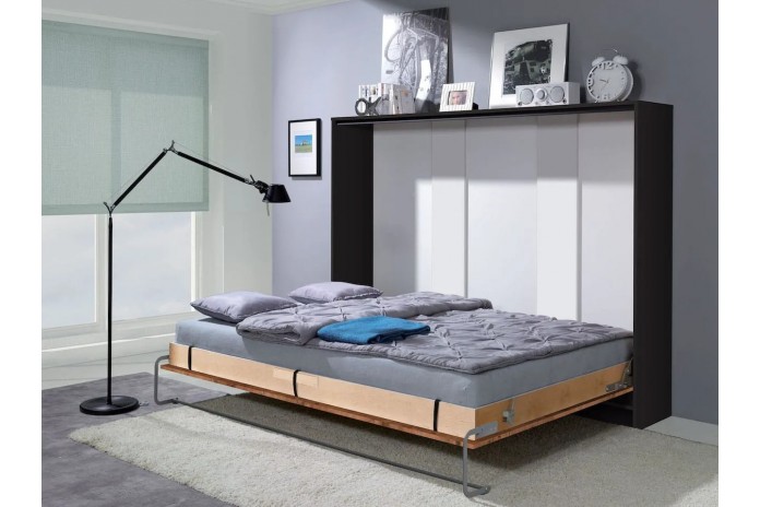 Armoire lit escamotable relevable horizontal 120x200 cm chêne lancelot et noir Premium