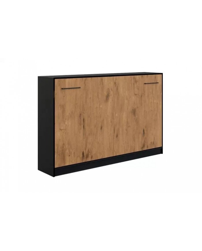 Armoire lit escamotable relevable horizontal 120x200 cm chêne lancelot et noir Premium