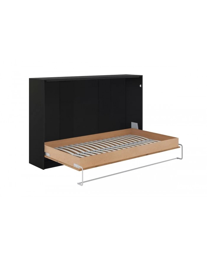 Armoire lit escamotable relevable horizontal 120x200 cm chêne lancelot et noir Premium