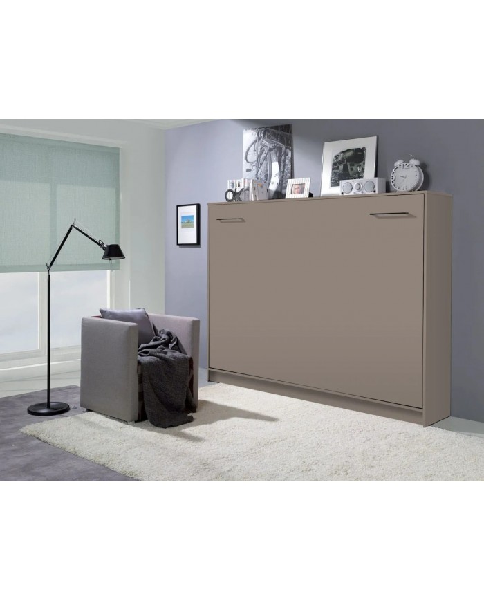 Armoire lit escamotable relevable horizontal 120x200 cm taupe Premium
