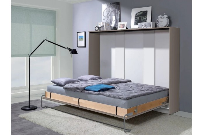 Armoire lit escamotable relevable horizontal 120x200 cm taupe Premium