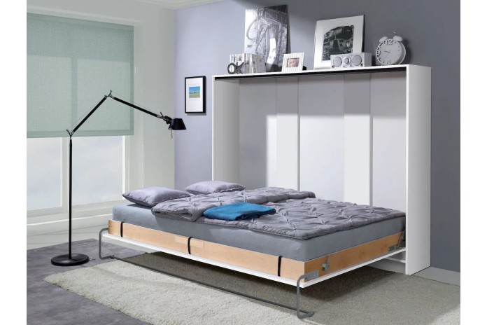 Armoire lit escamotable relevable horizontal 120x200 cm blanc brillant Premium
