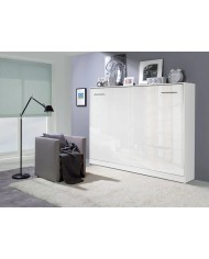 Armoire lit escamotable relevable horizontal 120x200 cm blanc brillant Premium